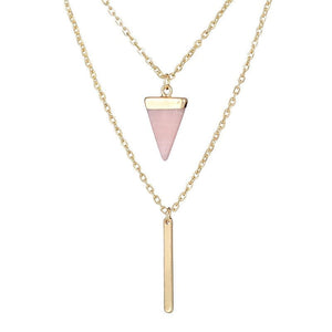 Arrow Point Multi Layer Bar & Faux Stone Pendant Necklace