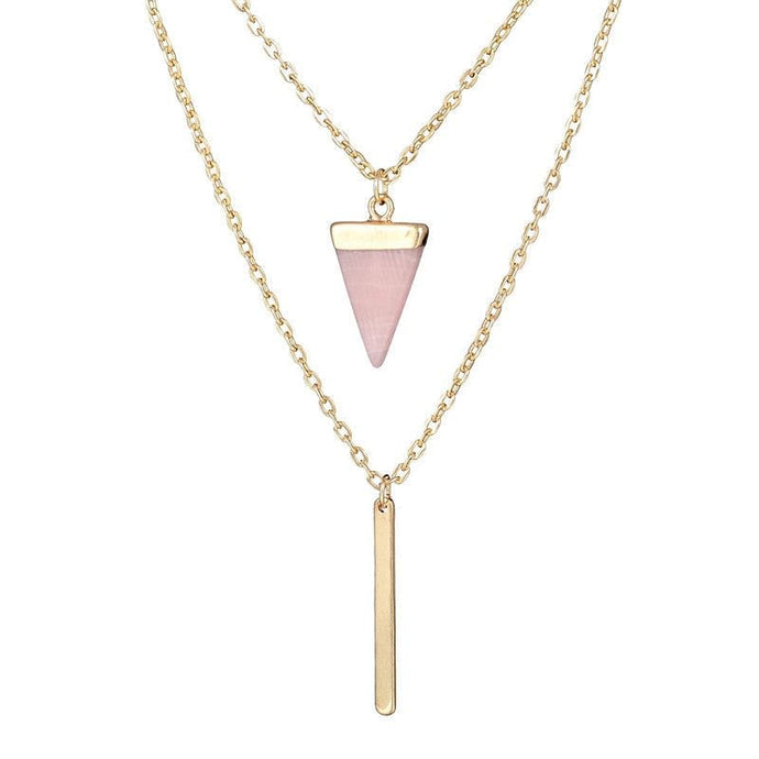 Arrow Point Multi Layer Bar & Faux Stone Pendant Necklace