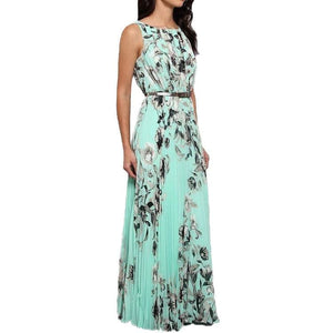 Floral Print Pleated Chiffon Maxi Dress